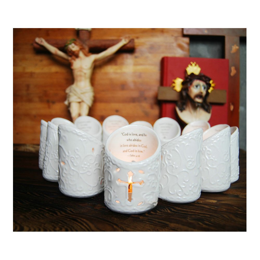 Buy Cosy YcY Ceramic Candle Holder, Set Of 2 Ceramic Christian Cross