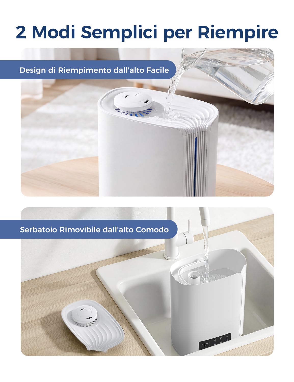 AROEVE 6L Ultrasuoni Umidificatore Ambiente 60h Autonomia Silenzioso 25dB | Controllo Umidità Intelligente, Diffusore di Oli Essenziali, Umidificatore a Ultrasuoni Top Fill per Bambini, Piante