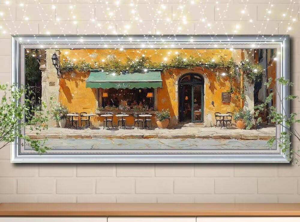 Malarstwo diamentowe 5D "zrób to sam" dla dzieci, mała kawiarnia, krajobraz, obraz diamentowy 80 x 160 cm, tworzenie mozaiki według liczb, zestaw do malowania krzyżykowego, dla dorosłych, do dekoracji
