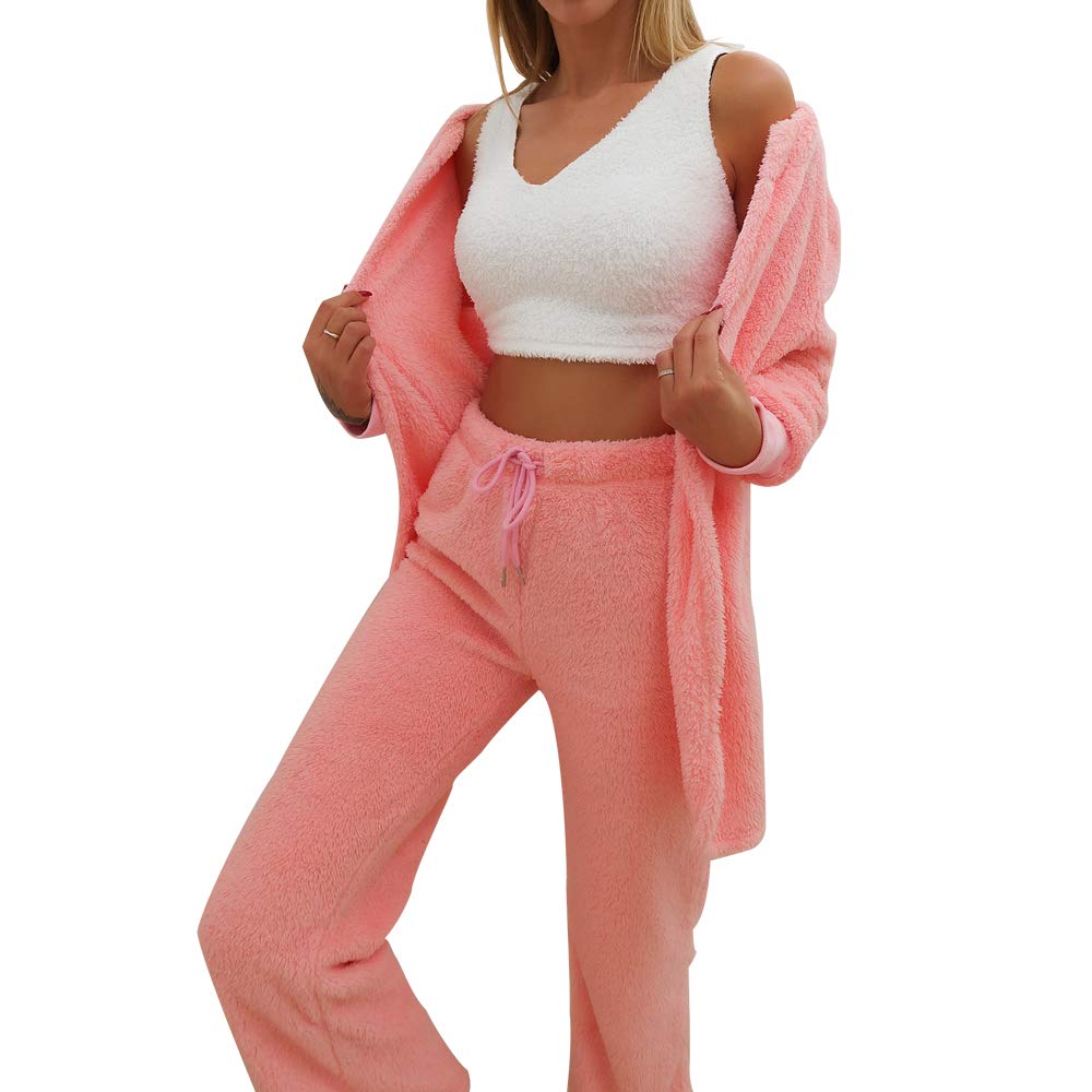 Women Piece Sweatsuit Open Front Pajamas Cardigan Crop Tank