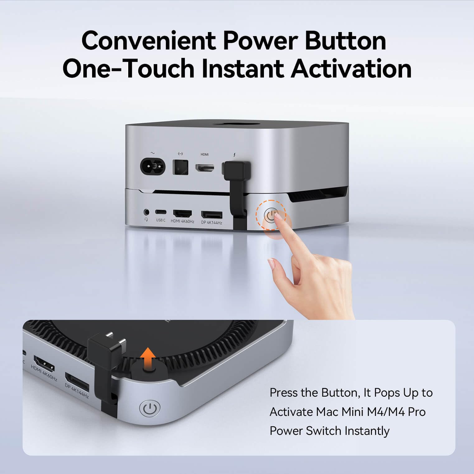 TobenONE 13-in-1 Mac mini M4 Dock with 8TB SSD Enclosure, Mac mini M4 Hub Stand for Mac mini M4/M4 Pro 2024, 4K@144Hz DP, 4K@60Hz HDMI, 5 USB (Max 10Gbps), SD/Micro SD, Audio, One-Touch Power Button — view 8