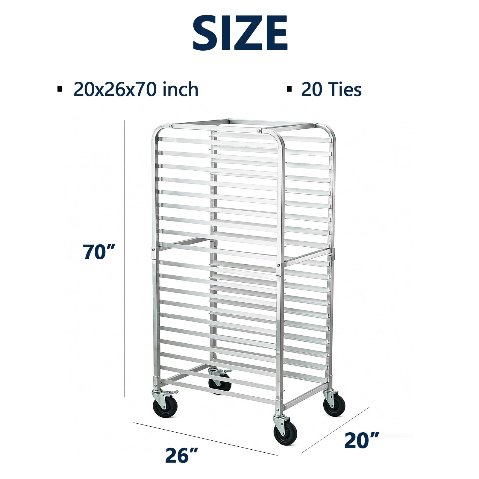 Garvee Carro Bandejero de Aluminio para Panadería 20 Niveles con Ruedas Giratorias Bloqueables - Estante Móvil para Bandejas de Horno, Uso Profesional y Doméstico, 50,8x66x178 cm