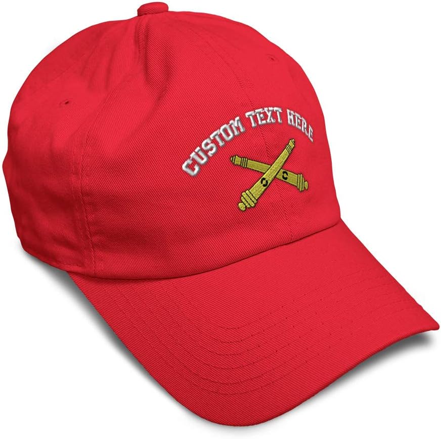Custom Soft Baseball Cap Field Artillery Officer Embroidery Military Insignias Twill Cotton Dad Hats for Men & Women Buckle Closure Red Personalized Text Here