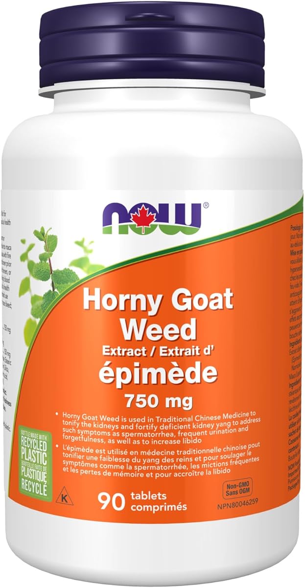 NOW NOW Supplements, Horny Goat Weed Extract 750 mg Plus 150 mg of Maca Root, Tonifying Herb*, 90 Tablets