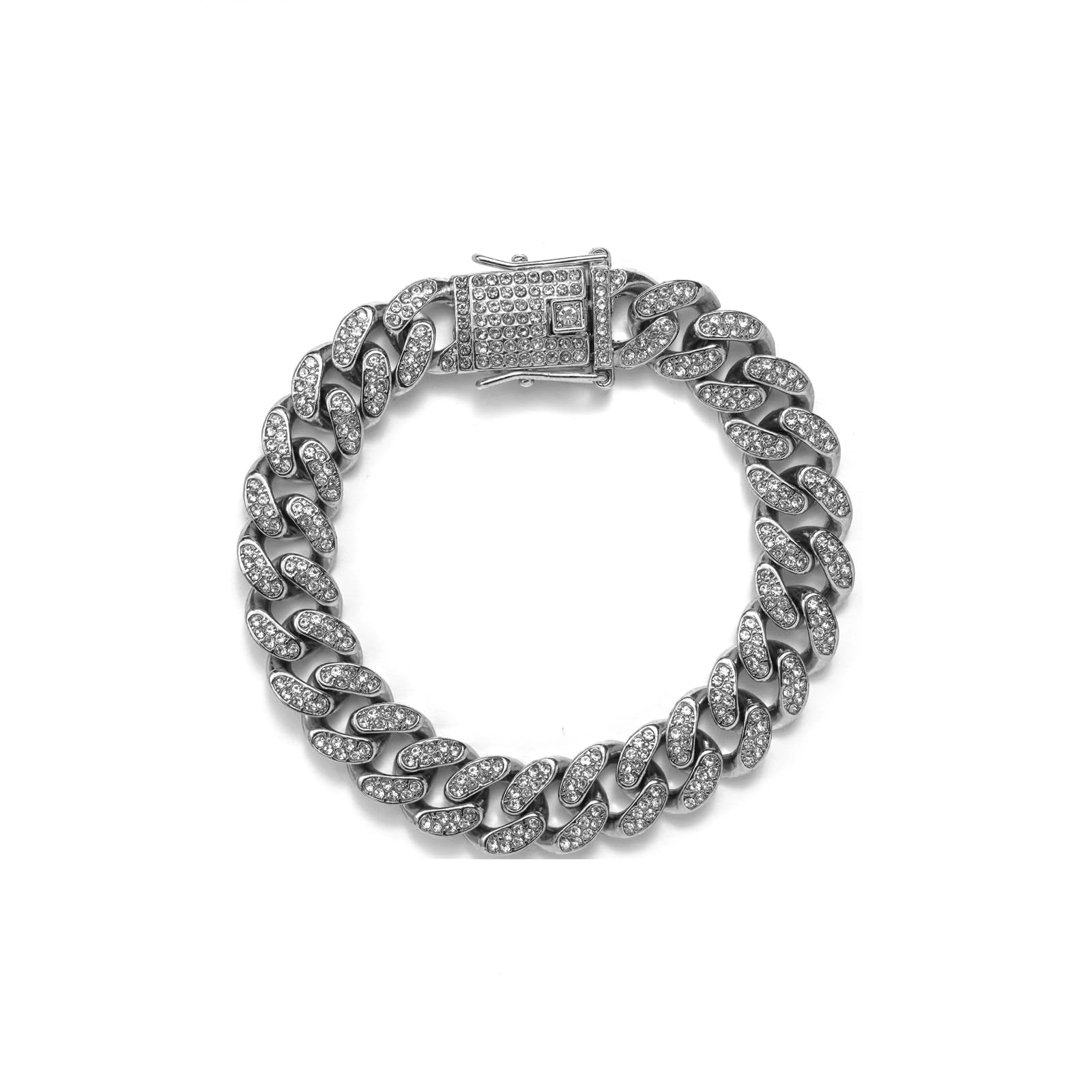 DKJEkdje Diamond Cuban Cat Chain Collar Exquisite Metal Cat Necklace with Rhinestones, Dog Chain Collar for Pet Jewelry Accessories (silver, 10inch)