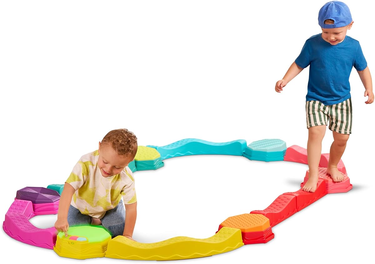 Balance Beam Set, Musical Wavy Beams & Sensory Stones | Balance & Groove Set with 8 wavy beams, 5 sensory stones, and 1 musical stepping stone for indoor or outdoor play, 3+ Years