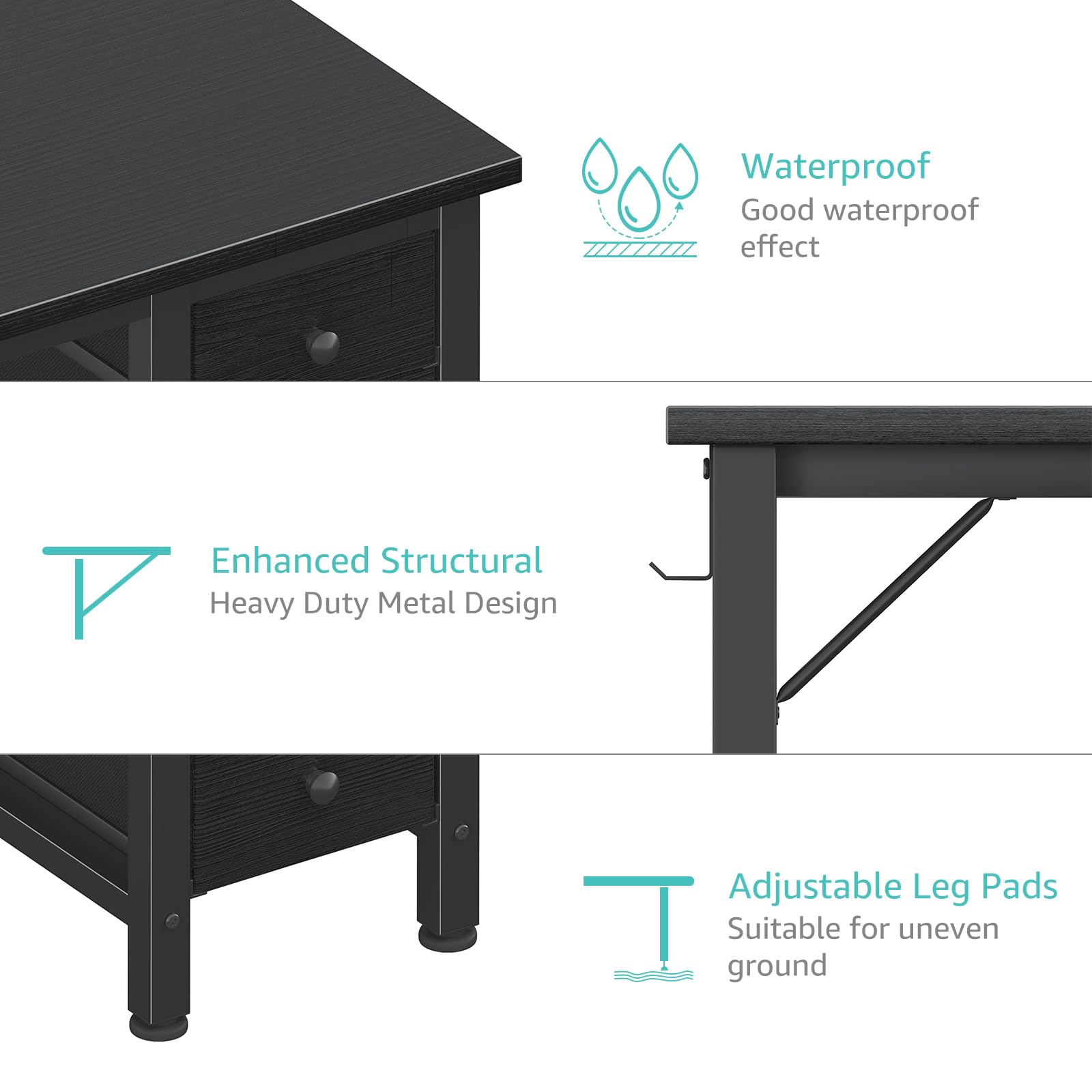 Lufeiya Small Gaming Desk with 4 Fabric Drawers, 40 Inch Kids Girls Teen Cute Study Desk for Bedroom, Reversible Work Computer Writing Table Desks for Small Space Home Office, Black