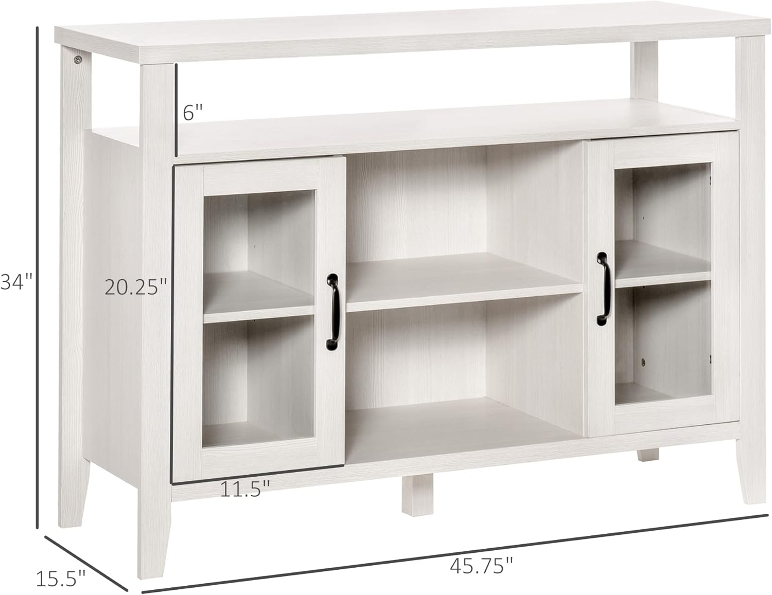 HOMCOM Farmhouse Sideboard Buffet, Coffee Bar Cabinet with Storage Shelves, Kitchen Storage with 2 Framed Glass Doors and Anti-Topple, White