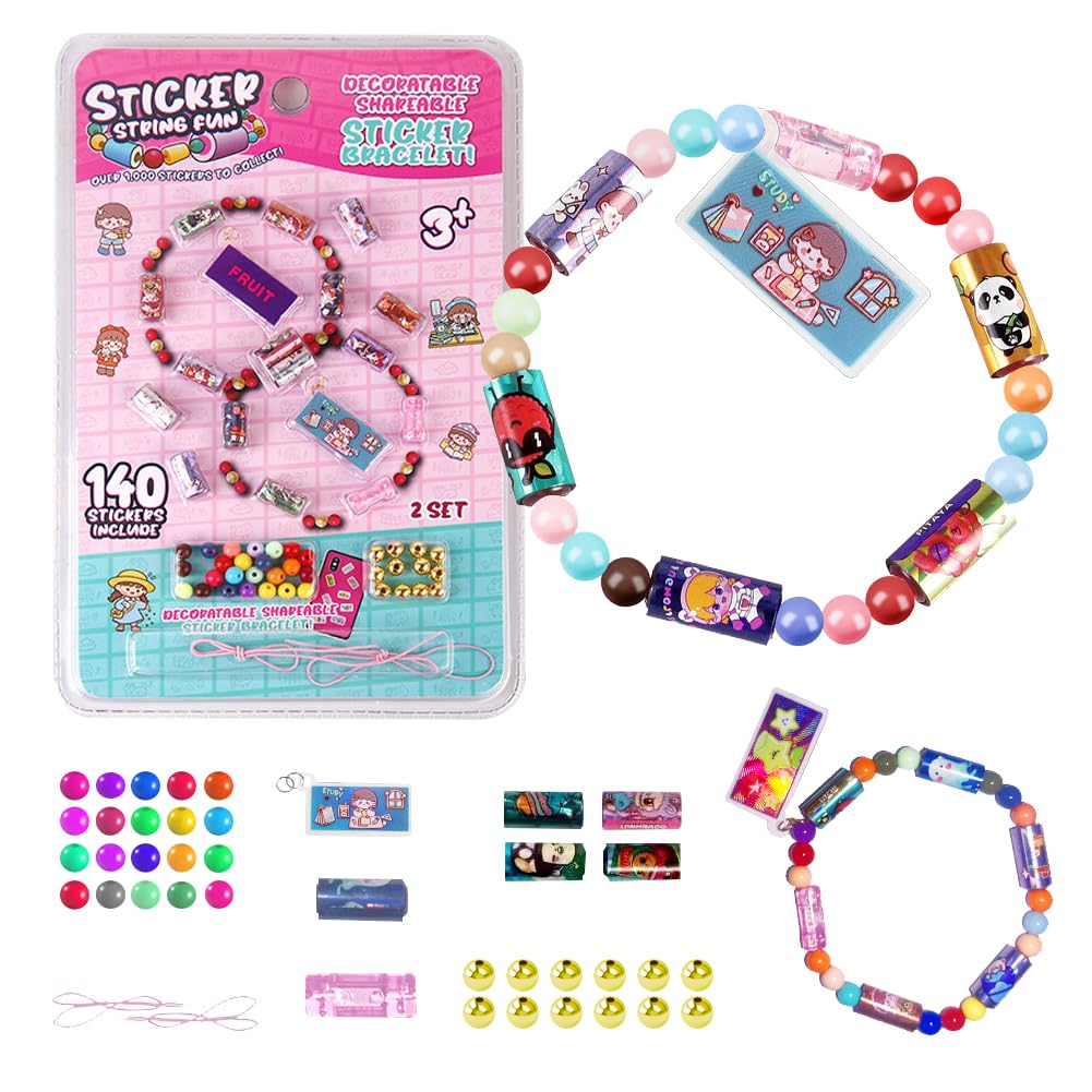 MIFKLMV Friendship Bracelet Making Kit, 140 Mini Holographic Stickers| 2 Pendants| 2 Friendship Bracelets, Reusable Collectible Toy, DIY Sticker Jewelry Kit School Prize Party Favors