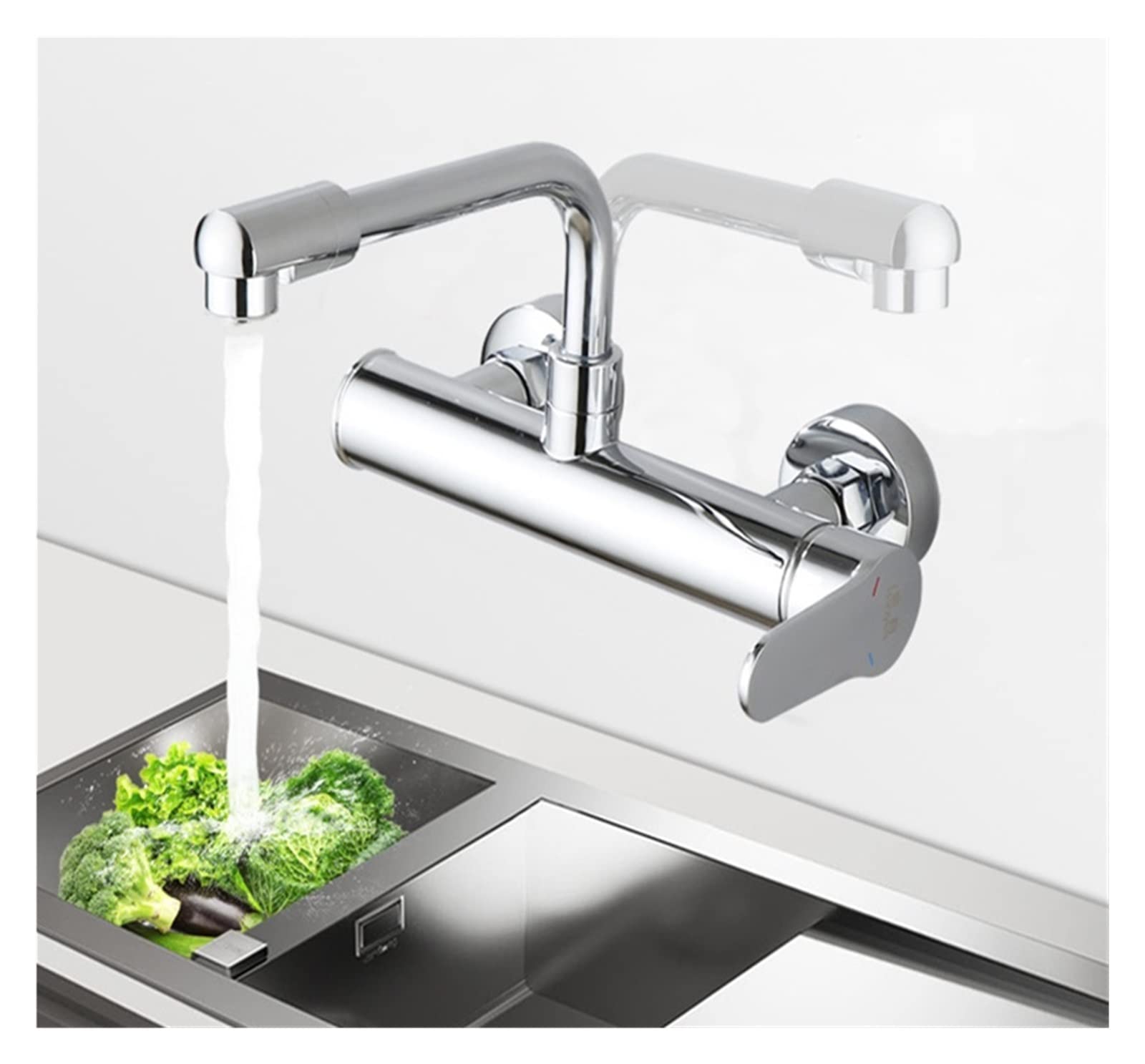 DFGHNBVC Swivel Faucet Accessory Black Kitchen Faucets Brass 360 Rotate Dual Hole Wall Mounted Silver Bathroom Faucet Cold Hot Water Folding Sink Mixer Tap Mixer Tap Fauc,Black 2-R