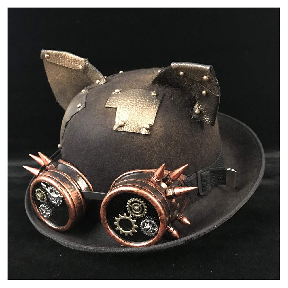 New Lolita Mujeres Hombres Steampunk Bowler Hat Gafas Topper Top Cosplay Sombreros (Color : Black JD, Size : 57-58cm)