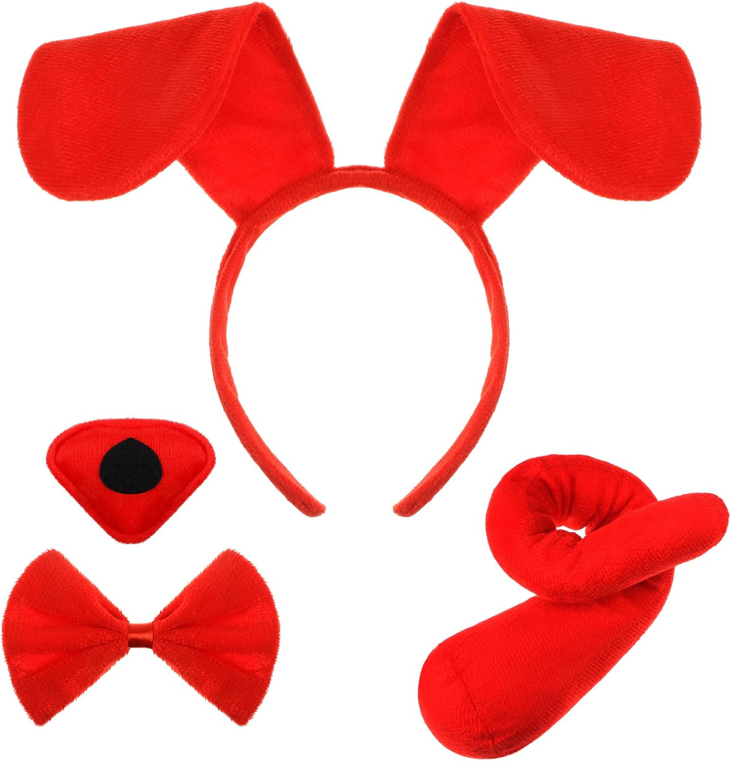 Syhood 4 Pcs Puppy Dog Costume Set Ears Headband Bowtie Nose Tail,Red