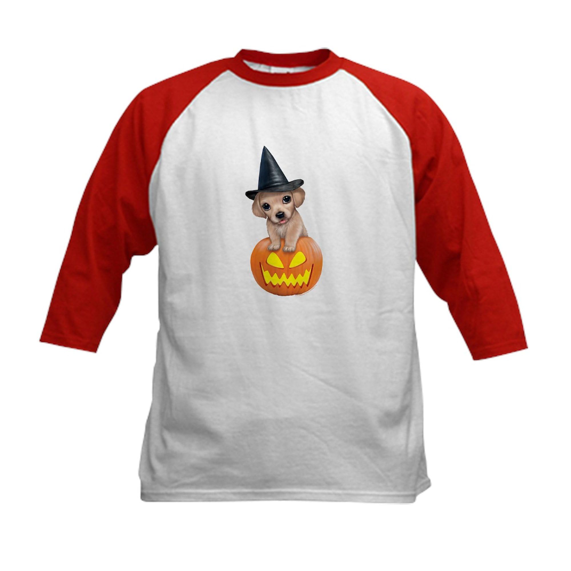 CafePress PD Moreno's Halloween Puppy Kids Baseball T Shirt Kids Cotton Baseball Jersey, 3/4 Raglan Sleeve Shirt Red/White