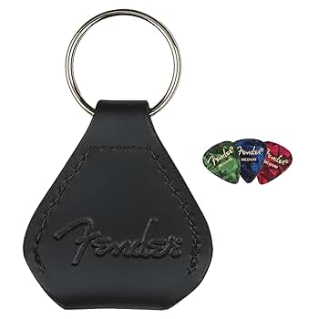 Fender Leather Pick Holder Keychain Bundle with Picks at