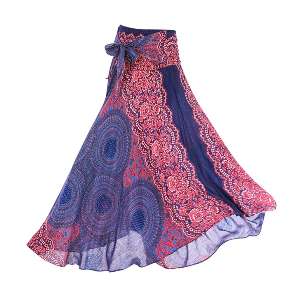 Women's Long Hippie Bohemian Skirt Gypsy Dress Boho Clothes Skirt Blue-image-38