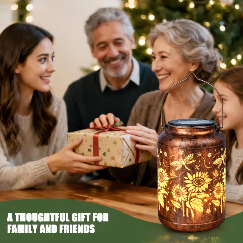 Sunflower Solar Lantern Outdoor Waterproof with Dragonfly, Metal Hanging Lantern, Auto On/Off for Garden Patio Backyard, Mother’s Day Gift for Women, Mom, Grandma & Mother-in-Law - Image 6
