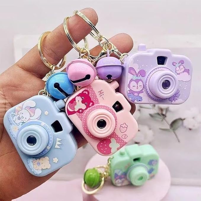 Image of Cute Cartoon Camera Keychain for Girls & Kids - Mini Key Ring with Bell - Fun Projection Keychain for Bags, Car, School, Home - Kawaii Gift Accessory for Birthday & Return Gifts(Multicolor)