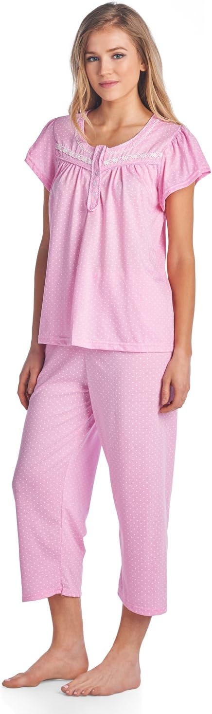 Casual Nights Women's Sleepwear Floral Top & Capri Pants Pajama Set Shirt with Printed Bottom Pjs - Image 4