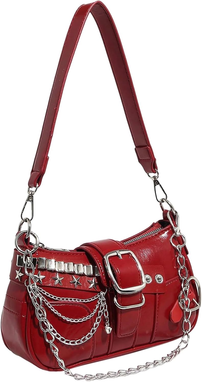 Verdusa Women's Y2k Star Embroidery Shoulder Bag Mini Chain Hobo Handbag Purses