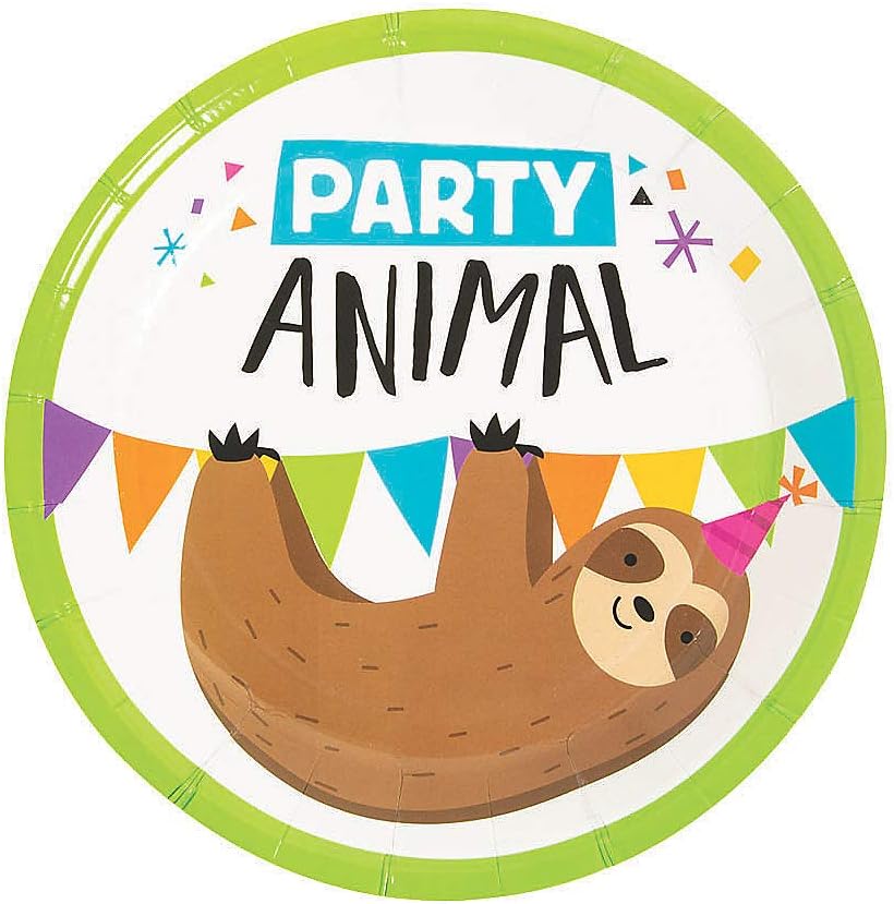 Fun Express Party Animal Sloth Paper Dessert Plates - Multicolor Animal Theme Party Decorations Disposable Paper Plates - Tableware Perfect for Birthday Wedding Holiday Event & Baby Showers - 8 Pieces