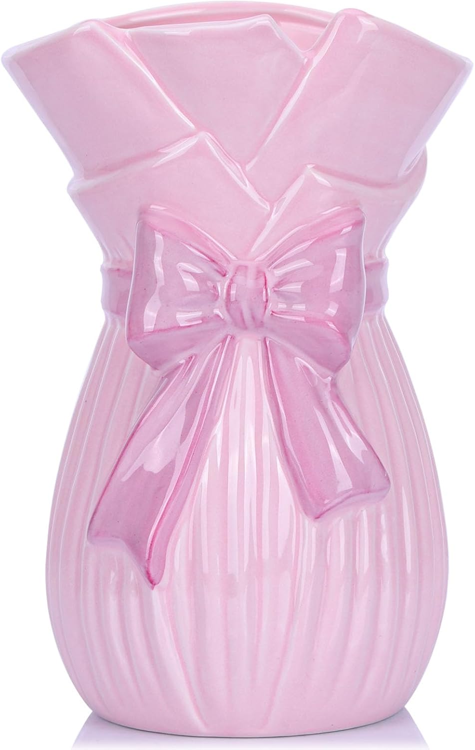 Bow Vase for Home Decor,7.8 Inch Cute Bow Ceramic Vase with Bowknot Design,Large Opening Floral for Fresh/Dried/Faux Flowers,Ideal for Kitchen Table/Living Room/Shelf/Dorm Decor (Pink)