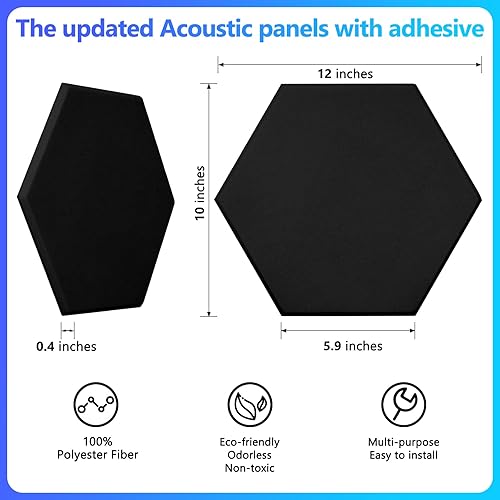 Miniatura 4 de Paquete de 18 paneles acústicos autoadhesivos para pared, de alta densidad, panel de tratamiento acústico utilizado en el hogar y oficinas, 12 x 10