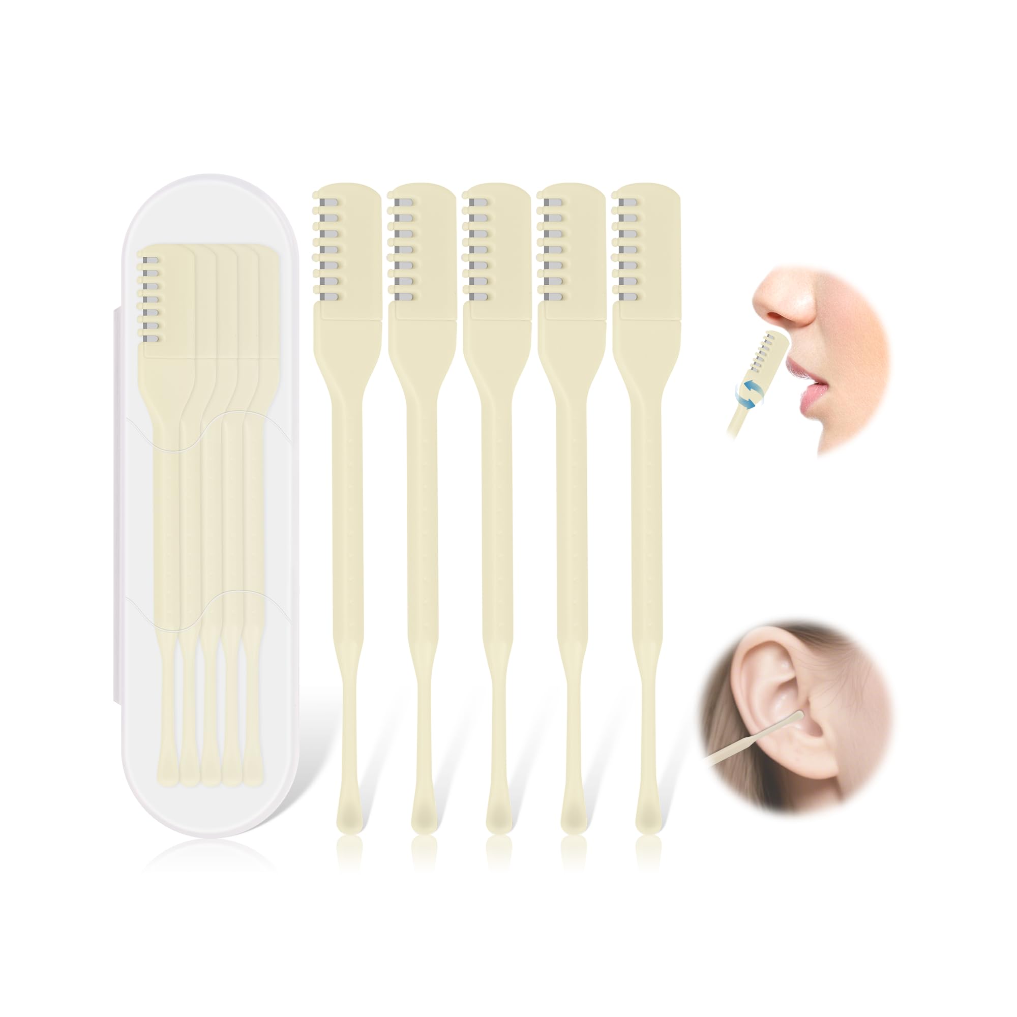 5PCS 2-in-1 Nasal Hair Cutter Manual Nose Hair Trimmer Cutter with Ear Pick for Women Men 360 Rotating
