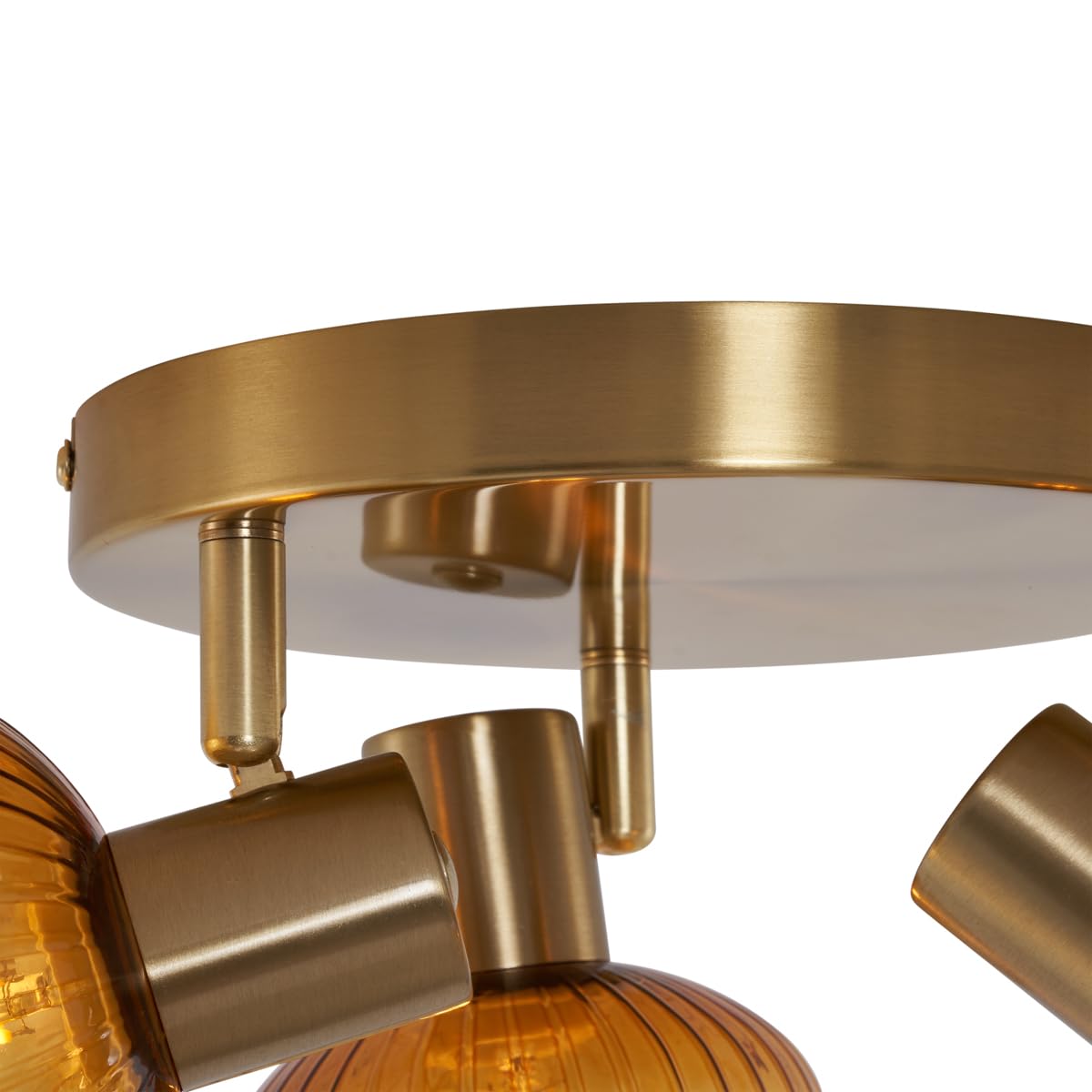 Qazqa Deckenstrahler, Deckenspot - Teddy - Gold mit Bernsteinglas, max. 10W, Geeignet für LED, 36cm, Rund, 3-flammig, Ideal als Küche lampe und Wohnzimmerlampe