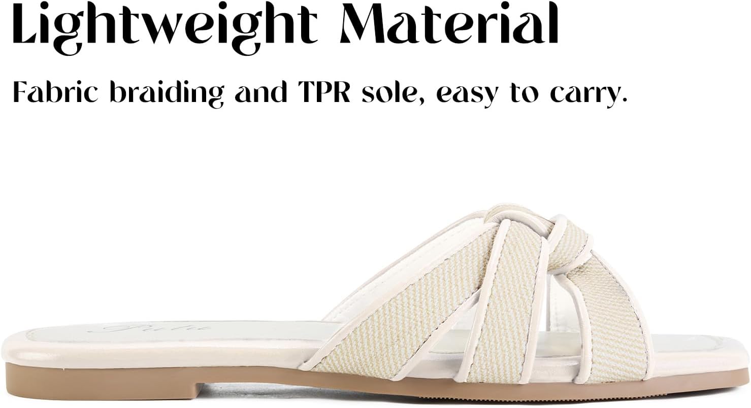 Putu Women's Flat Sandals Square Toe Slide Sandals Braided Sandals for Vacation - Image 3