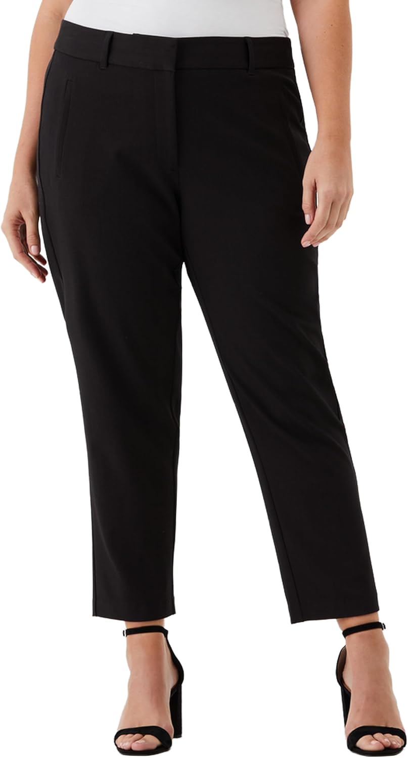 Rafaella Womens 28" Plus Size Stretch Ankle Pants with Slimming Waist Panel, Soft Gabardine Fabric, Straight Leg Classic Fit