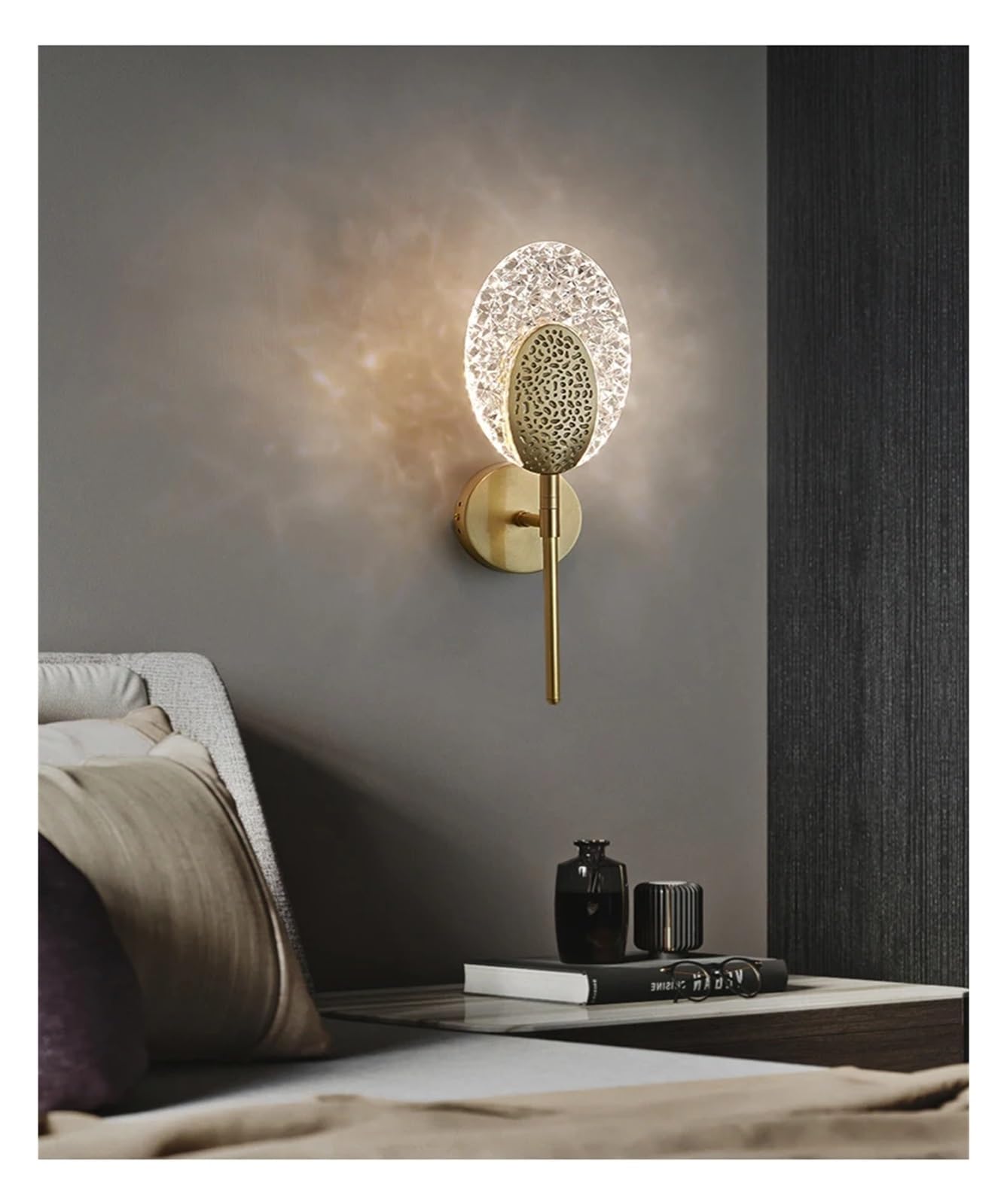 ZTCHSENZT LED Bedroom Wall Lamp Wall Sconces Brass Copper Acrylic Lampshade Indoor Lighting for Living Room Bedroom Corridor Light Fixture,Warm light