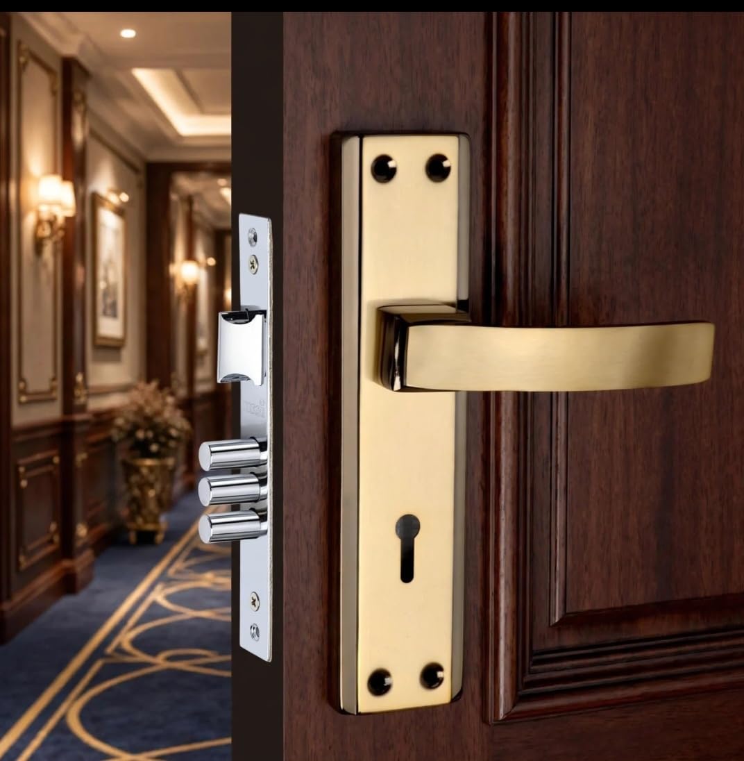Milton Mortise Lock Set with Door Handle, Black Gold Finish, 7 Inch, Model MHI-RX-03, Complete Set with Keys and Screws-image-32