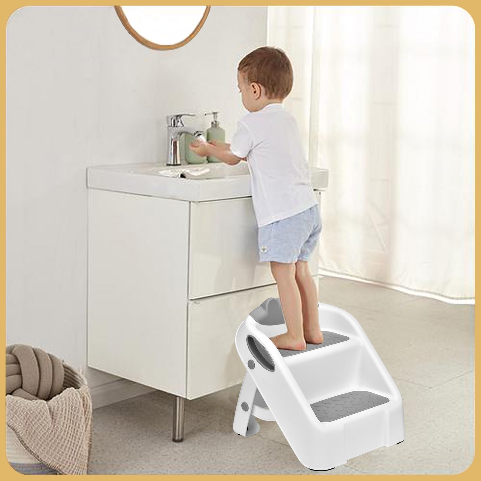 Pedana per bambini, sgabello a 2 gradini, sgabello pieghevole per bambini da 1 a 3 anni, pedana antiribaltamento per il bagno e la cucina
