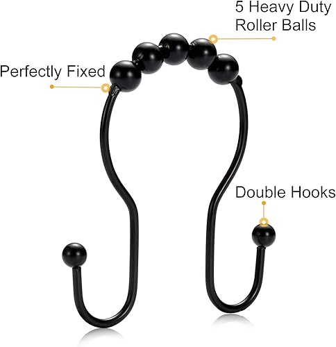 Miniatura 4 de Goowin - Ganchos para cortina de ducha, anillos de cortina de ducha, ganchos negros para cortina de ducha a prueba de óxido, anillos de cortina de