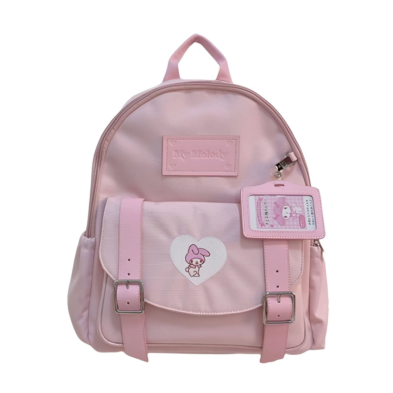 Kawaii Backpack Cute Cartoon My Melody Kuromi Canvas School Bag Bookbag With Card Cover Travel Backpacks For Teen Girl Girls Women (Color : Pink)