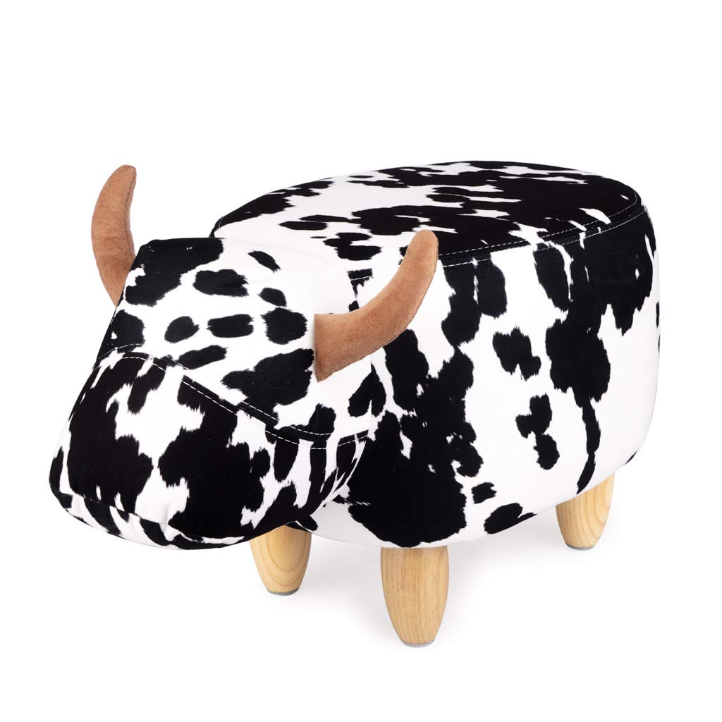 Balvi Taburete La Vache Color Negro/Blanco con Forma de Vaca Patas de Madera Poliéster/Madera