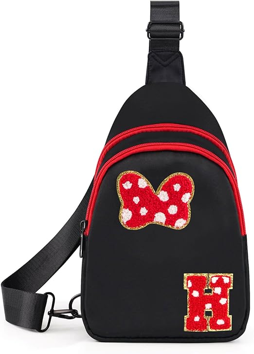 7 8 9 10 11 12 13 14 Year Old Girl Birthday Gifts, Black Initial Bow Mouse Park Small Sling Bag for Girls Daughter Women, Teen Girl Gifts Trendy Stuff Crossbody Fanny Pack Must Haves for Park Travel H