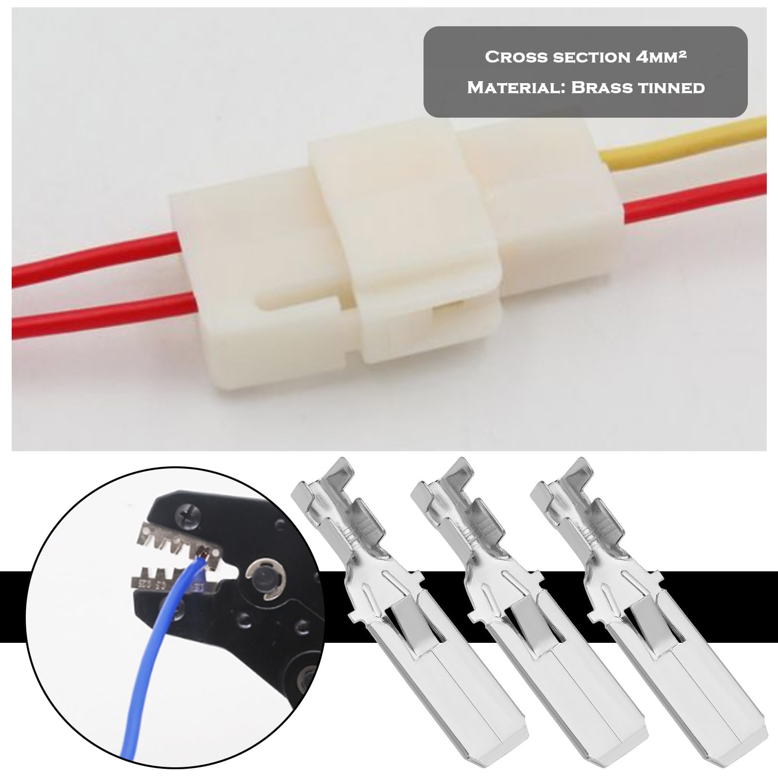 OTOTEC 20Pcs 9.5mm Wire Connectors Brass Flat Plugs Wire Crimping Terminals Cross Sectional Area 4mm² Suitable for Automotive Parts Home Appliances Silver - Image 3