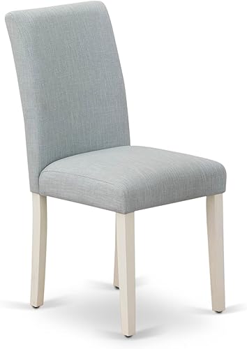 Miniatura 9 de East West Furniture ABP0T15 Abbott Parson - Sillas de comedor tapizadas de tela de lino azul bebé, juego de 2, color blanco lino