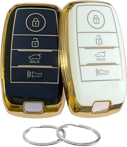REPROTECTING Funda para llavero de TPU compatible con (4 botones) 2013-2018 Kia Forte Forte Koup NIRO Optima Rio Sorento Soul Sportage (negroblanco)