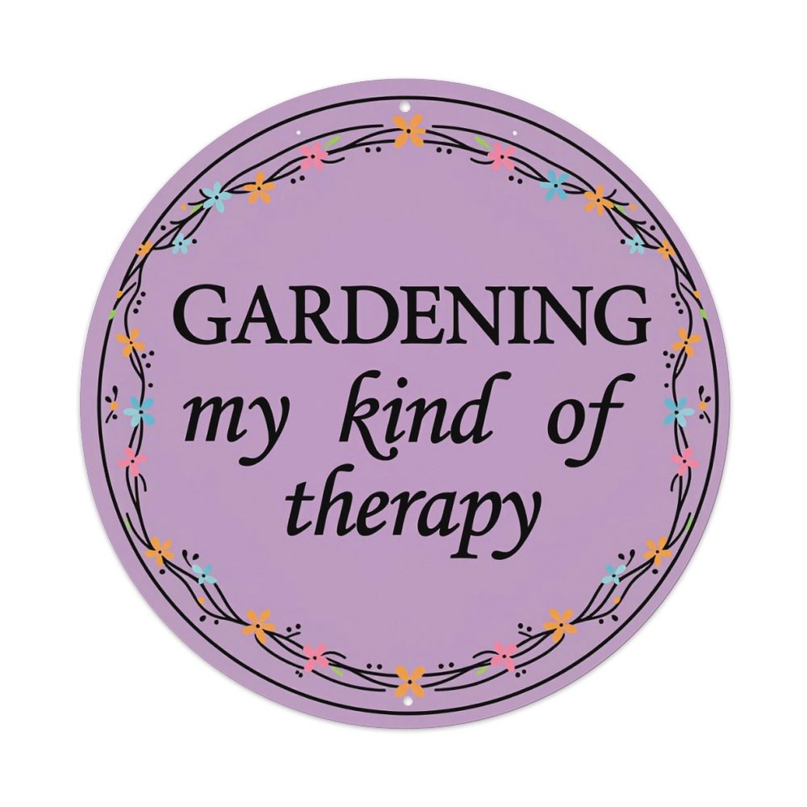 Floral Wreath Garden Therapy Sign Round Tin Sign Vintage Style Metal Sign Home Bar Garden Wall Plaque Decor Metal Poster 8x8 Inch