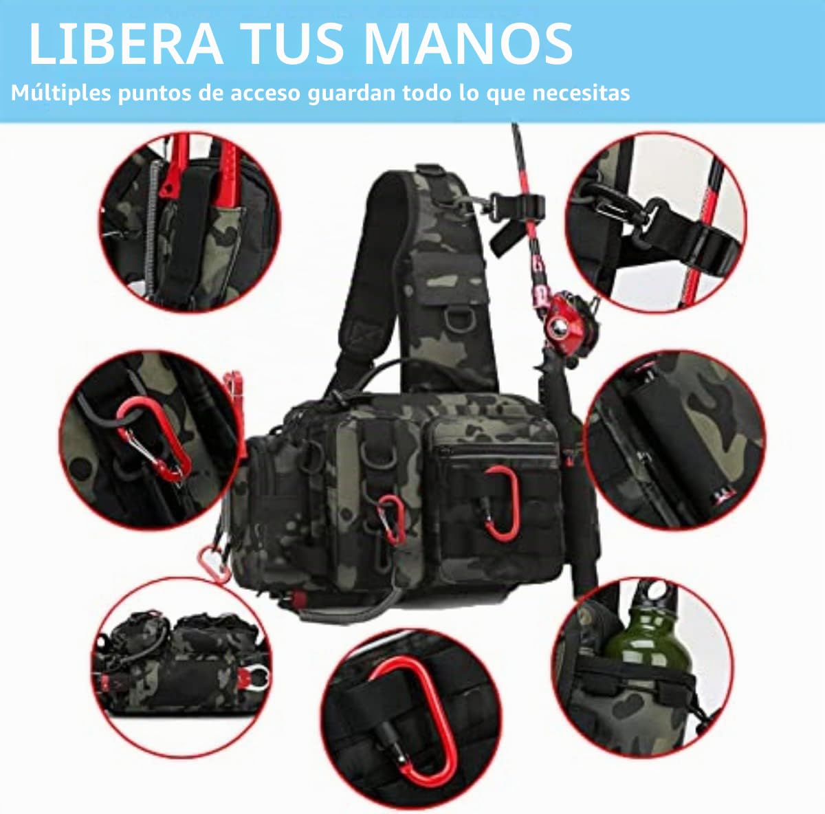 Bolsa de aparejos de pesca, bolsa de almacenamiento de aparejos de pesca, mochila de pesca ligera, bolsa de herramientas para pesca, senderismo, caza, camping
