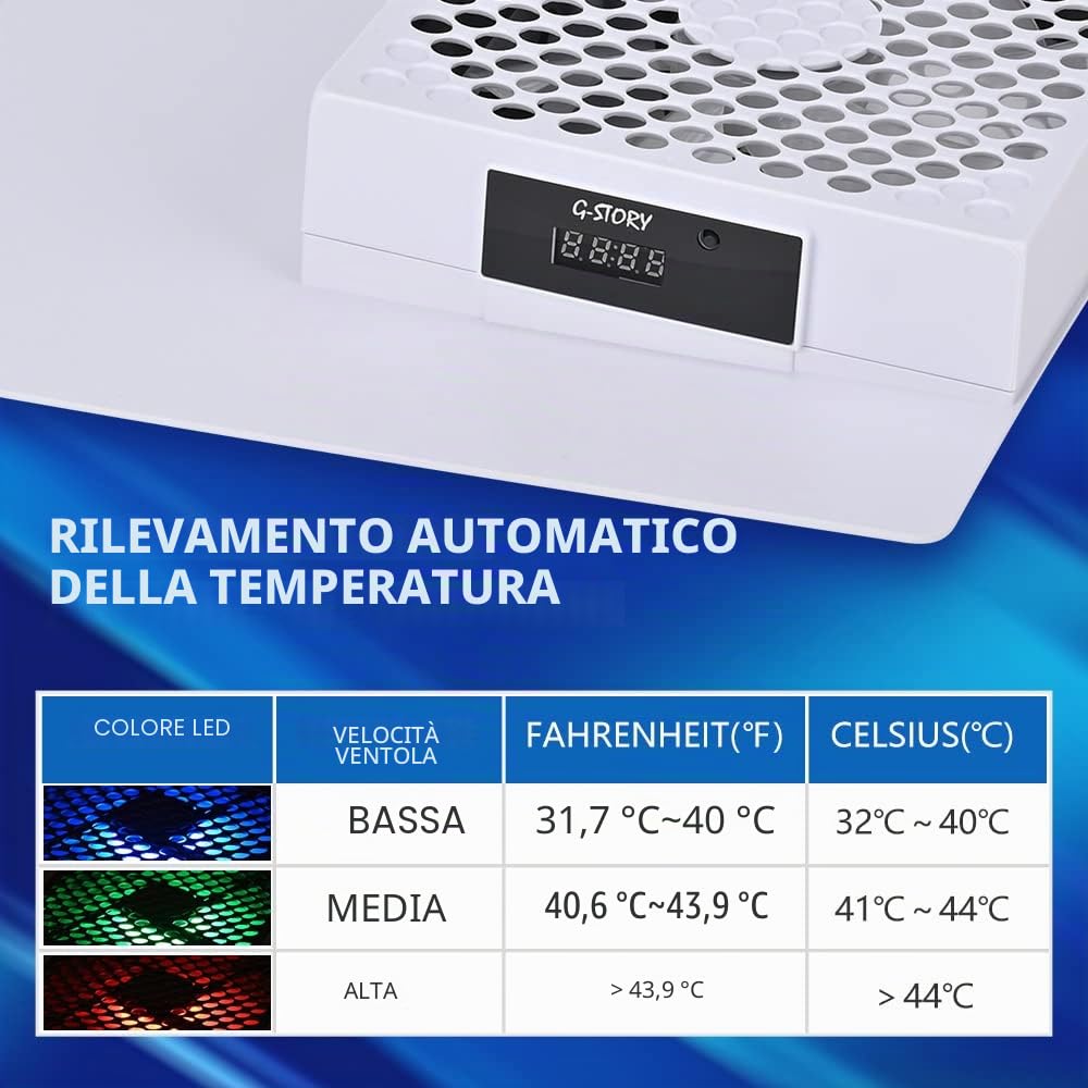 G-STORY Ventola di raffreddamento PS5, sistema di raffreddamento PS5, velocità della ventola regolata automaticamente dalla temperatura (℃/℉), basso rumore, 3 velocità 1500/1750/2000 giri/min (140 mm