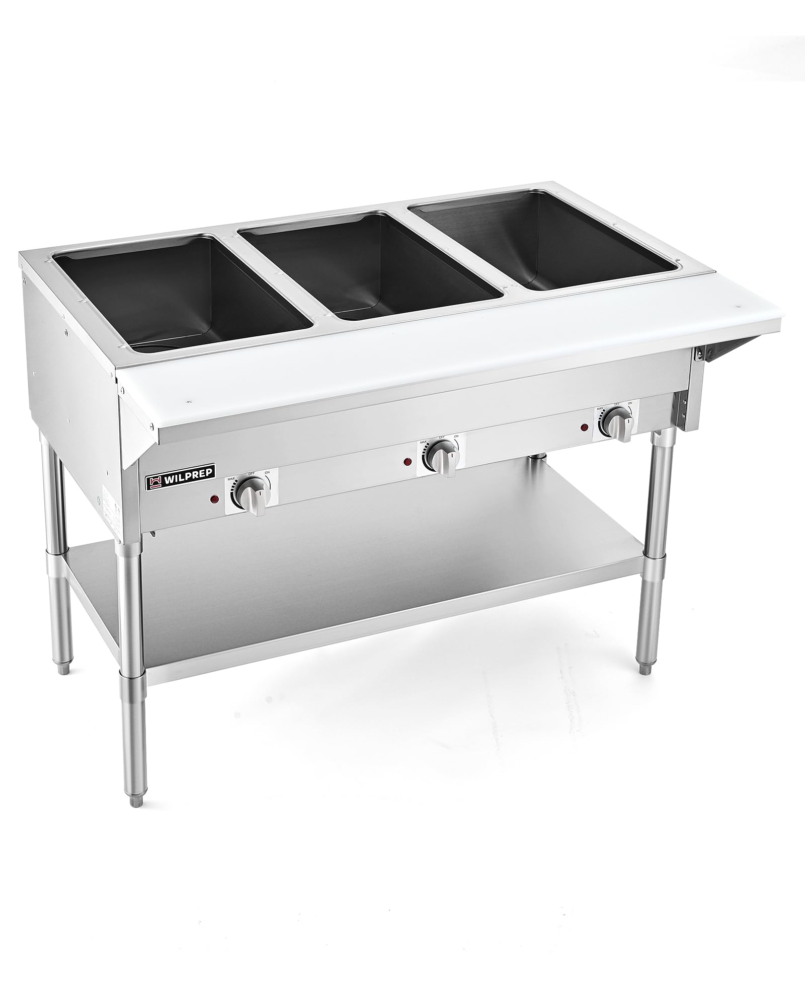 wilprep 3 well commercial food warmer 1500w electric steam table with 834 cutting board amp storage shelf 4434 stainless steel steam table food warmer with knob control for catering buffets restaurants