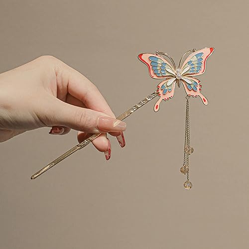 Miniatura 3 de Palillos para el cabello con borla de mariposa, estilo chino retro, palillos Hanfu Chignon para el cabello, accesorios para hacer el cabello, para