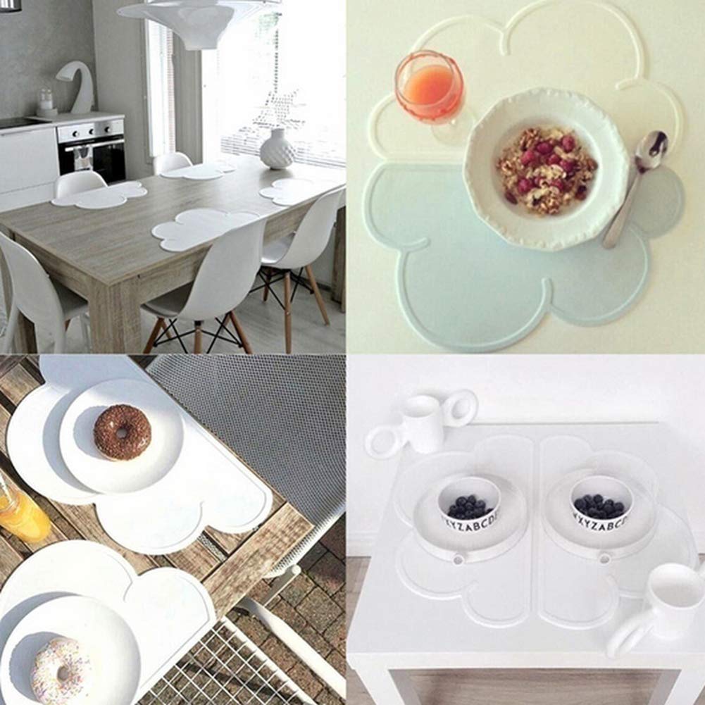 Confezione da 2 tovagliette all'americana per bambini Tovagliette in silicone Tovagliette infrangibili per bambini Tovagliette a forma di nuvola Tovagliette da cucina per bambini (blu)