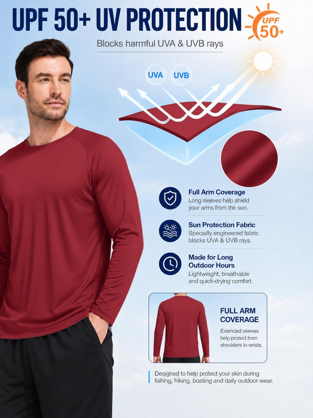Mens Sun Shirt UPF 50+ UV Protection 5 Pack Long Sleeve Fishing Hiking Workout Shirts Fast Dry Athletic Shirts for Men