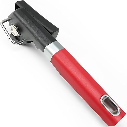 PrinChef Abrelatas de seguridad con borde liso, abridor de botellas integrado, manual de abrelatas a prueba de óxido, con hoja afilada, abrelatas de