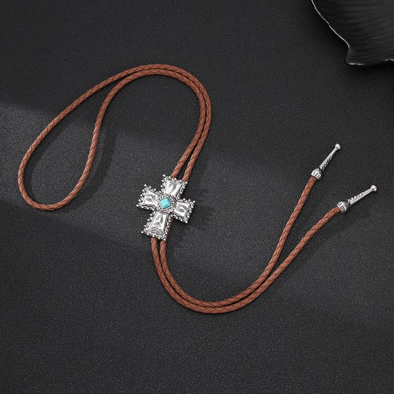 Image of Joxevyia Bolo Tie for Men Vintage Cow Skull Leather Rope Western Cowboy Necktie Vintage Bola Tie Gift for Him