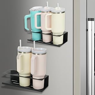 2 Pack Magnetic Stanley Cup Holder for Refrigerator,Water Bottle Organizer for Stanley 30&40 oz Tumbler Organizer Metal Stanley Cup Accessories for Home Kitchen Garage RV (Black)